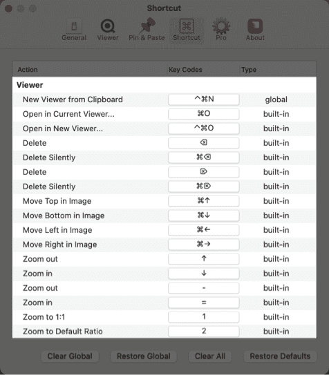 Shortcut settings